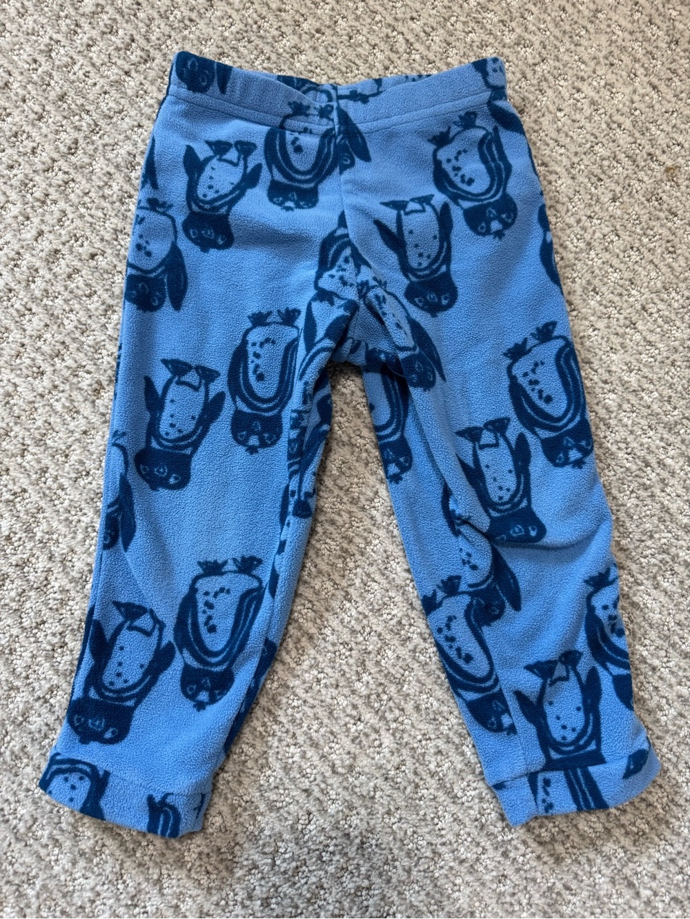 Patagonia Blue Fleece Pants with Navy Penguin Motif